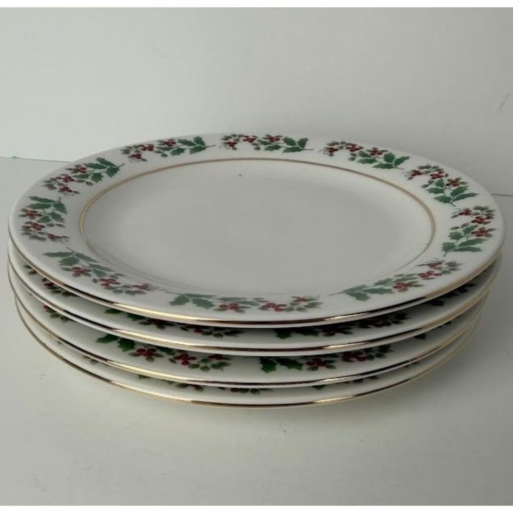Gibson Holiday Gold / Christmas Charm Delight Holiday Harmony 4 Salad Plates B